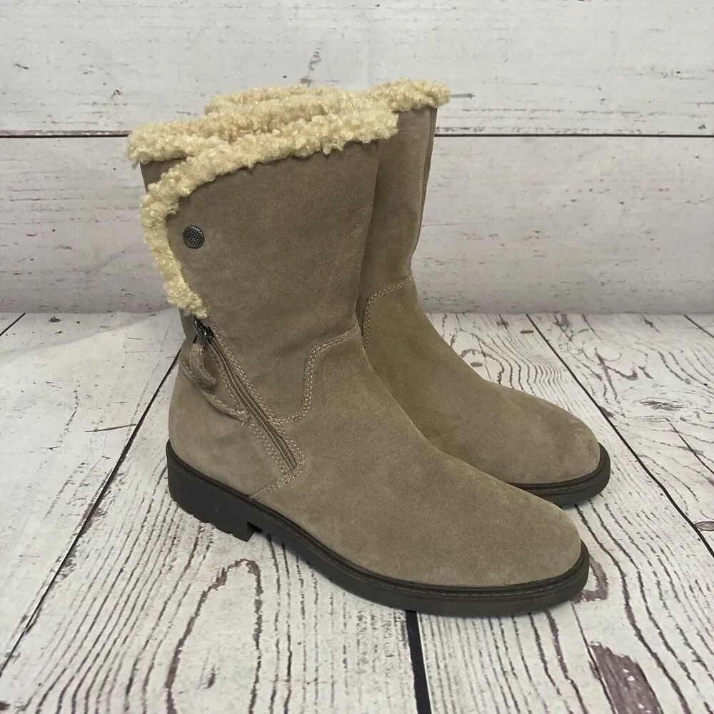 Clarks Boots Womens 9.5M Opal Zip Suede Mid Calf Faux Fur Lined Bootie‎ Beige